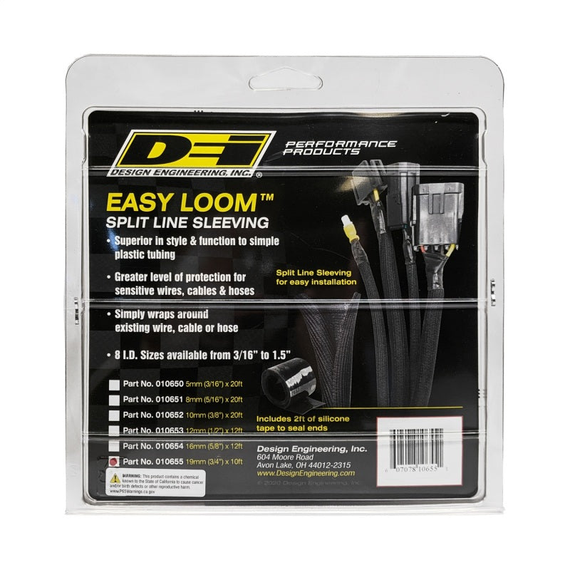 

DEI 10655 - DEI10655 - DEI Split Wire Sleeve Easy Loom 19mm-3/4in x 10 Black - Shipped in Europe - Tuningsupply.com
