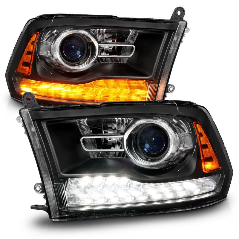 ANZO 09-18 Dodge Ram 1500/2500/3500 LED Plank Style Headlights Switchback + Sequential - Matte Black-tuningsupply.com