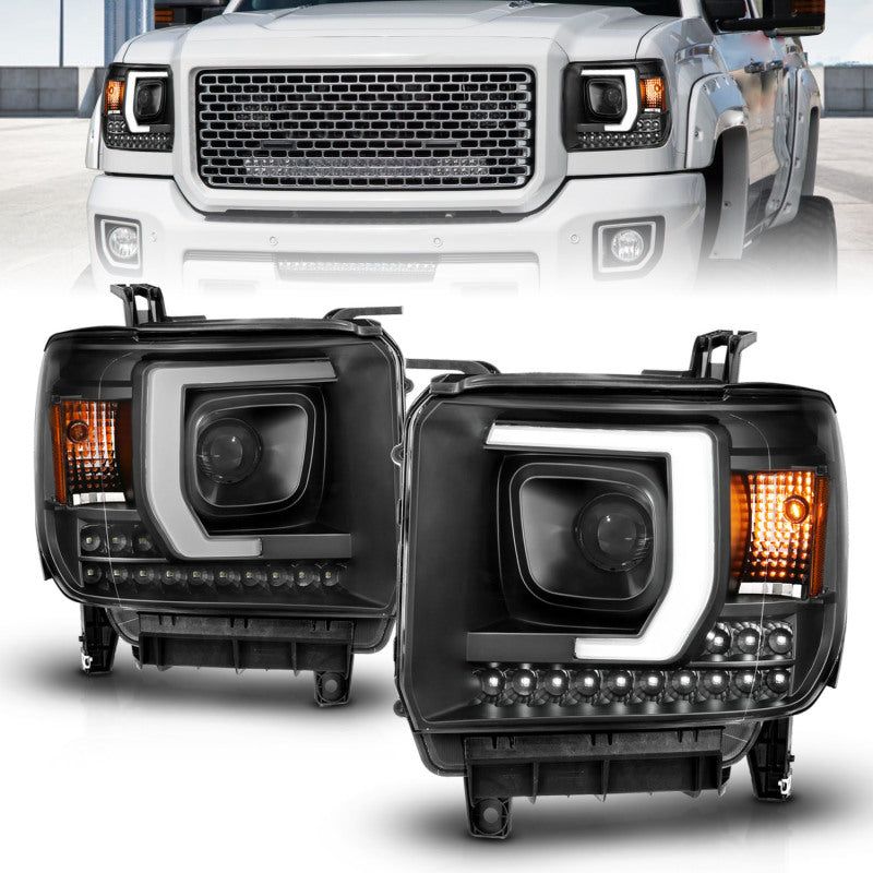 ANZO 2014-2015 Gmc Sierra 1500HD Projector Plank Style Headlight Black W/ Drl-tuningsupply.com