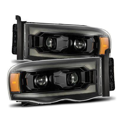 AlphaRex 02-05 Dodge Ram 1500 LUXX LED Proj Headlights Alpha Black w/Activ Light/Seq Signal-tuningsupply.com