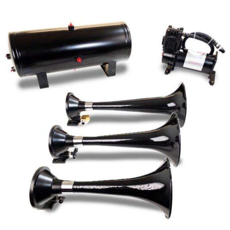 Kleinn Triple Black Horn Kit w/150 PSI Waterproof 3.0 gal Air Tank-tuningsupply.com