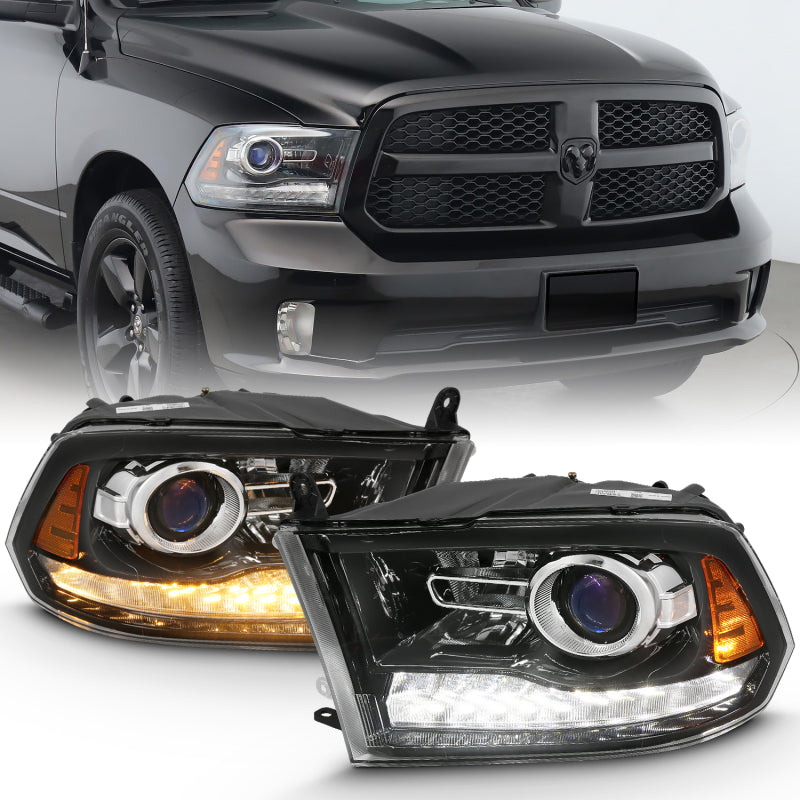 ANZO 2009-2018 Dodge Ram 1500 Projector Plank Style Switchback H.L Halo Black Amber (OE Style)-tuningsupply.com