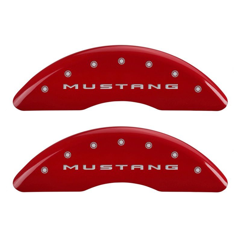 MGP 4 Caliper Covers Engraved Front 2015/Mustang Engraved Rear 2015/50 Red finish silver ch-tuningsupply.com