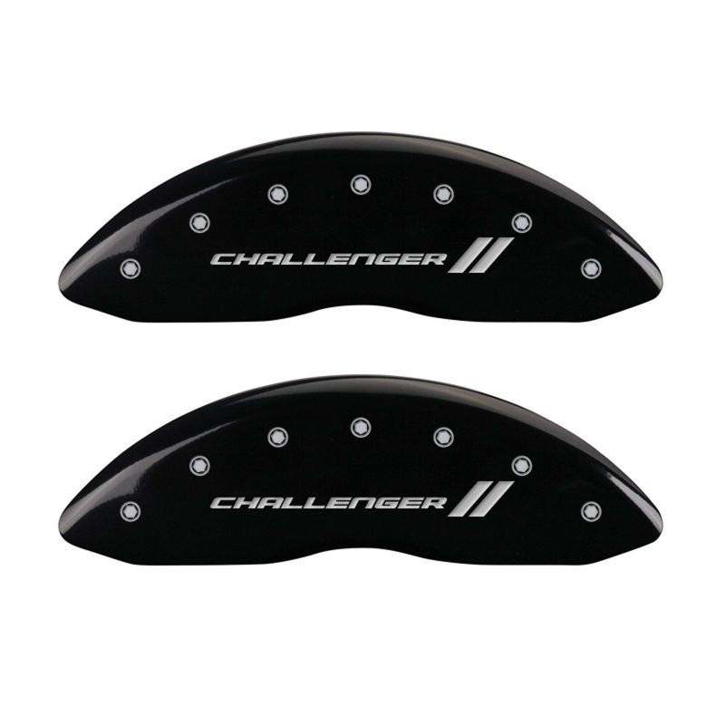 MGP 4 Caliper Covers Engraved Front & Rear With stripes/Challenger Black finish silver ch-tuningsupply.com