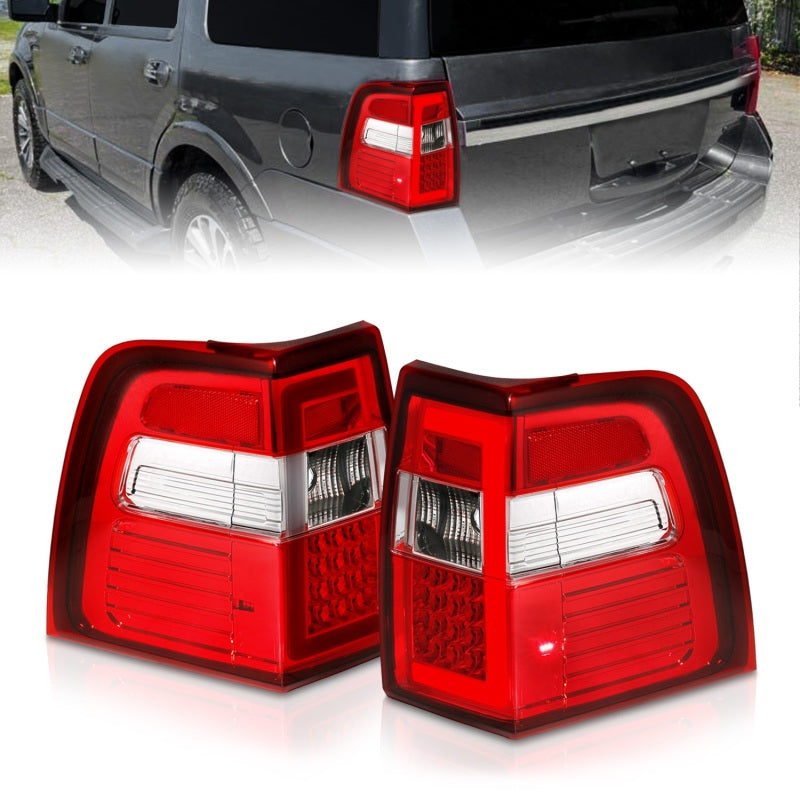 ANZO 07-17 For Expedition LED Taillights w/ Light Bar Chrome Housing Red/Clear Lens-tuningsupply.com