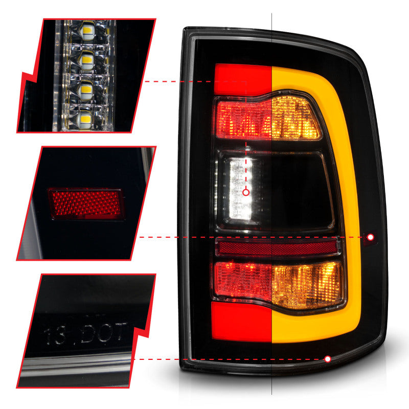 ANZO 09-18 Dodge Ram 1500 Sequential LED Taillights Smoke Black w/Switchback Amber Signal-tuningsupply.com