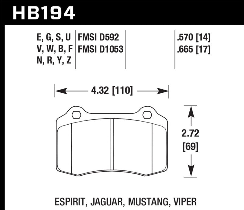

Hawk Performance HB194B.665 - HAWKHB194B.665 - Hawk 92-02 Dodge Viper HPS 5.0 Front Brake Pads - Shipped in Europe - Tuningsupply.com

