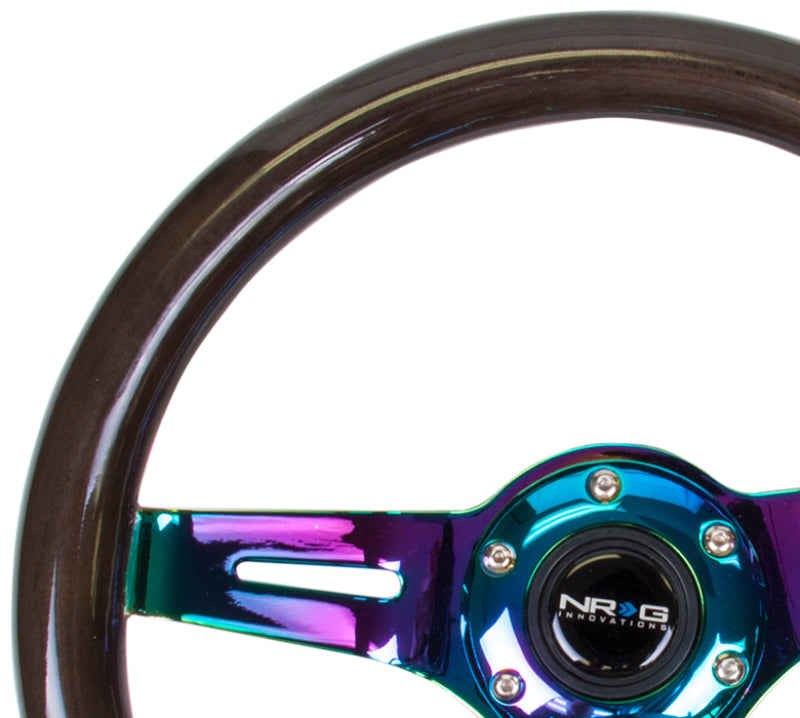 NRG Classic Wood Grain Steering Wheel (310mm) Black w/Neochrome 3-Spoke Center-tuningsupply.com