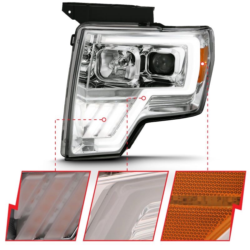 ANZO 2009-2013 Ford F-150 Projector Light Bar G4 Switchback H.L. Chrome Amber-tuningsupply.com