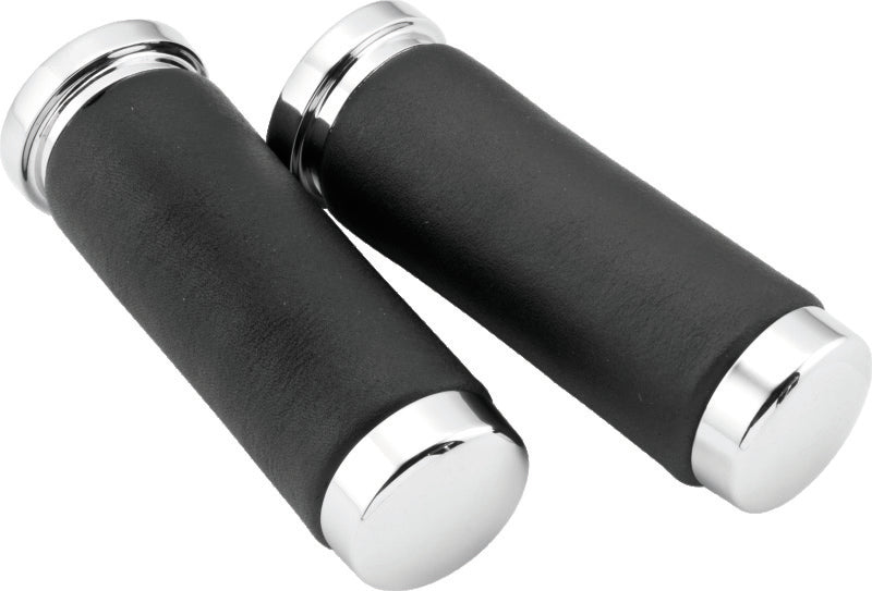 Bikers Choice Chrome & Leather 1 Inch Grips Universal Pr-tuningsupply.com