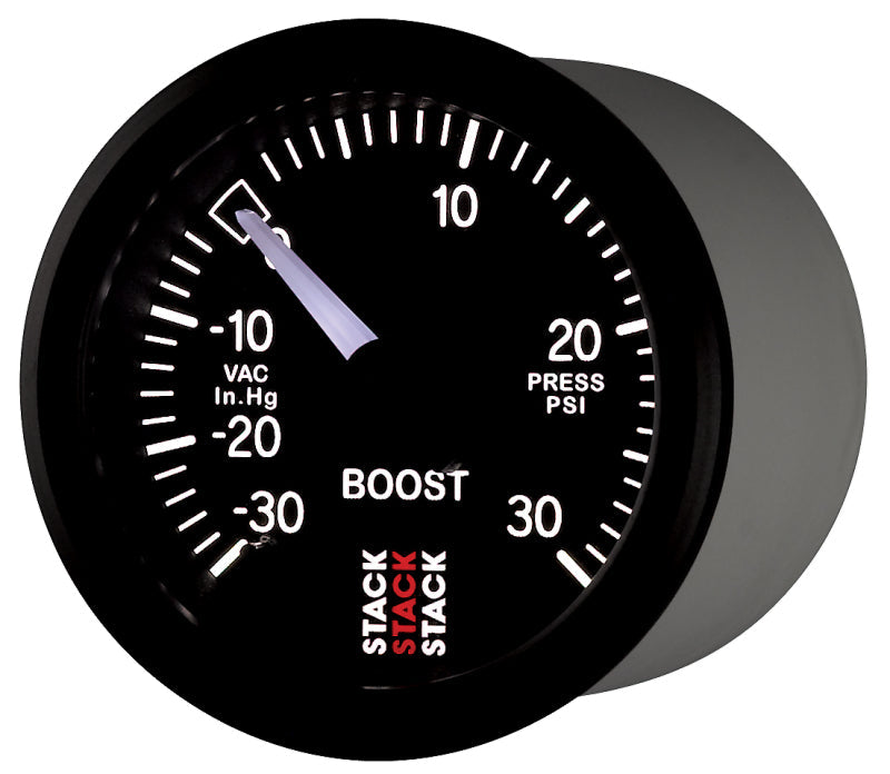 Autometer 52mm Stack Instruments -30INHG to +30PSI Mechanical Boost Gauge - Black-tuningsupply.com