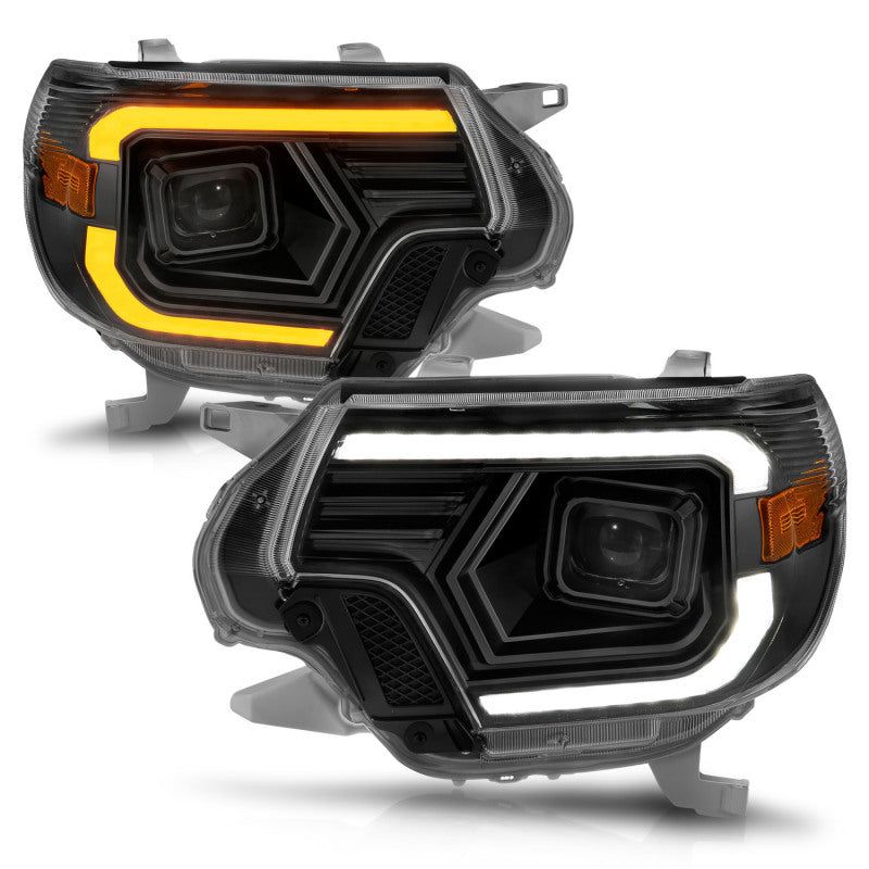 ANZO 12-15 Toyota Tacoma Projector Headlights - w/ Light Bar Switchback Black Housing-tuningsupply.com