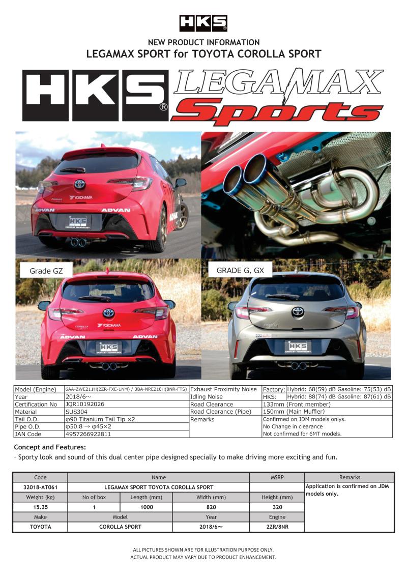 

HKS 32018-AT061 - HKS32018-AT061 - HKS LEGAMAX Sports 2018 Toyota Corolla Sport 2ZR/8NR - Shipped in Europe - Tuningsupply.com
