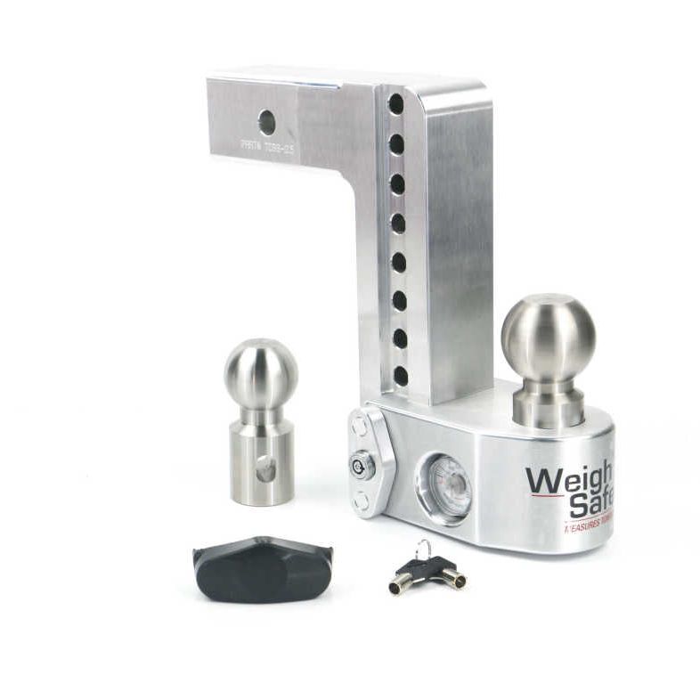 Weigh Safe 8in Drop Hitch w/Built-in Scale & 2.5in Shank (10K/18.5K GTWR) - Aluminum