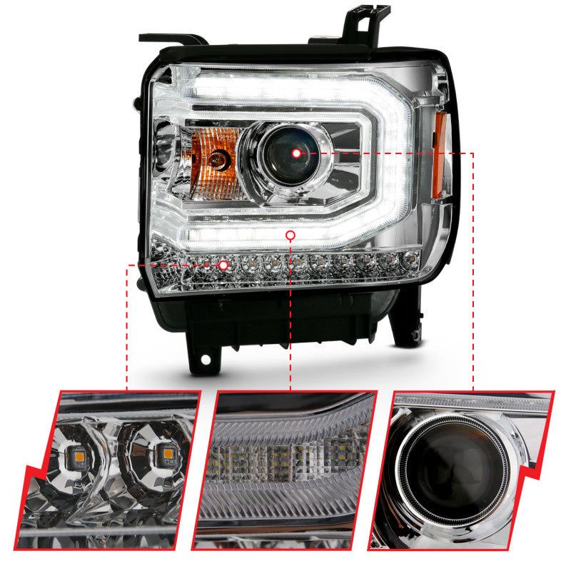 ANZO 2016-2019 Gmc Sierra 1500 Projector Headlight Plank Style Chrome w/ Sequential Amber Signal-tuningsupply.com