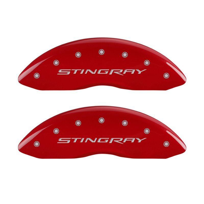 MGP 4 Caliper Covers Engraved Front & Rear Stingray Red finish silver ch-tuningsupply.com