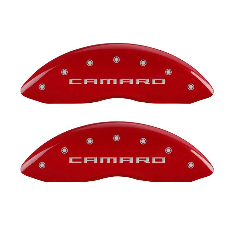 MGP 4 Caliper Covers Engraved Front & Rear Gen 5/Camaro Red finish silver ch