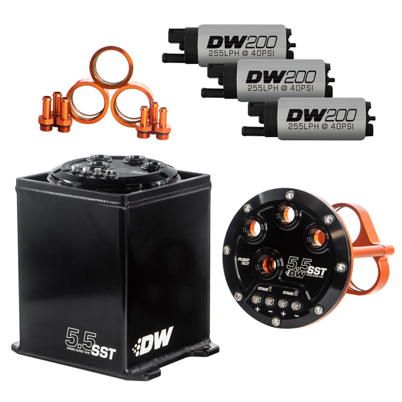 DeatschWerks 5.5L Modular Surge Tank Includes 3 DW200 Fuel Pumps-tuningsupply.com