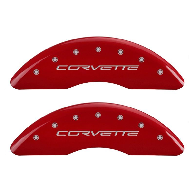 MGP 4 Caliper Covers Engraved Front & Rear C6/Corvette Red finish silver ch-Caliper Covers-MGP-MGP13083SCV6RD-SMINKpower Performance Parts