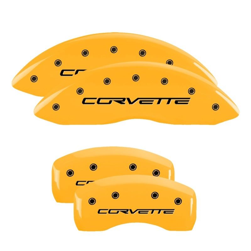 MGP 4 Caliper Covers Engraved Front & Rear C6/Corvette Yellow finish black ch-Caliper Covers-MGP-MGP13008SCV6YL-SMINKpower Performance Parts