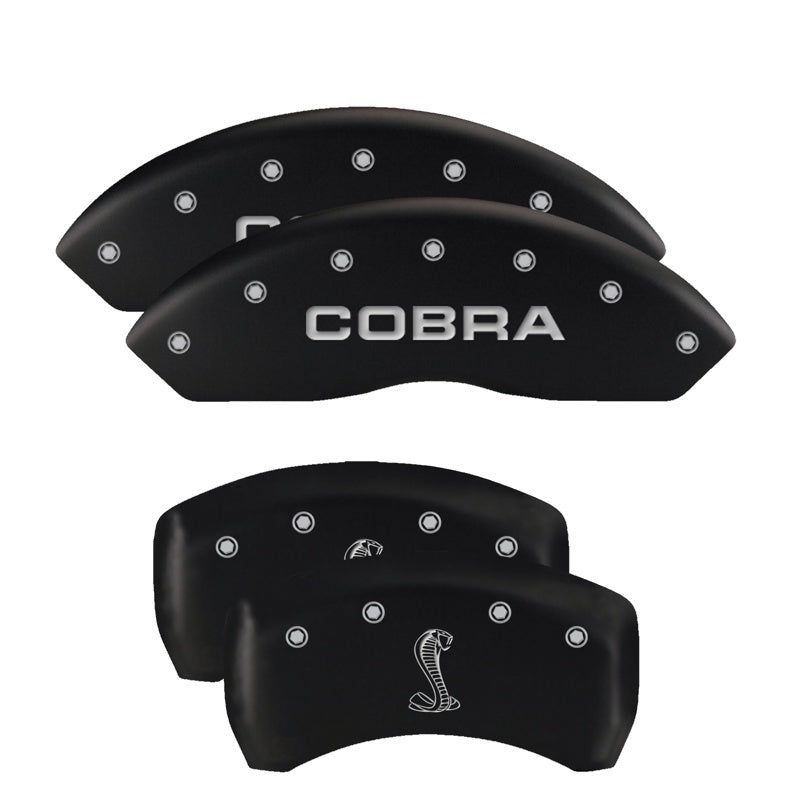 MGP 4 Caliper Covers Engraved Front Mustang Engraved Rear 50 Black finish silver ch-tuningsupply.com