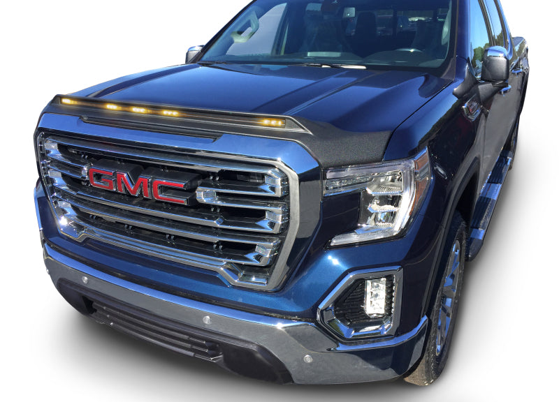 AVS 19-22 GMC Sierra 1500 Aeroskin Low Profile Hood Shield w/ Lights - Black-tuningsupply.com