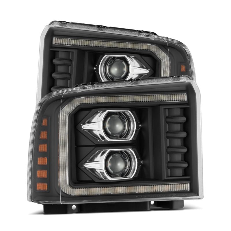 AlphaRex 05-07 Ford F250/350/450/550 Super Duty LUXX LED Proj HL Blk w/Actv Light & Seq Sig + SB DRL-tuningsupply.com