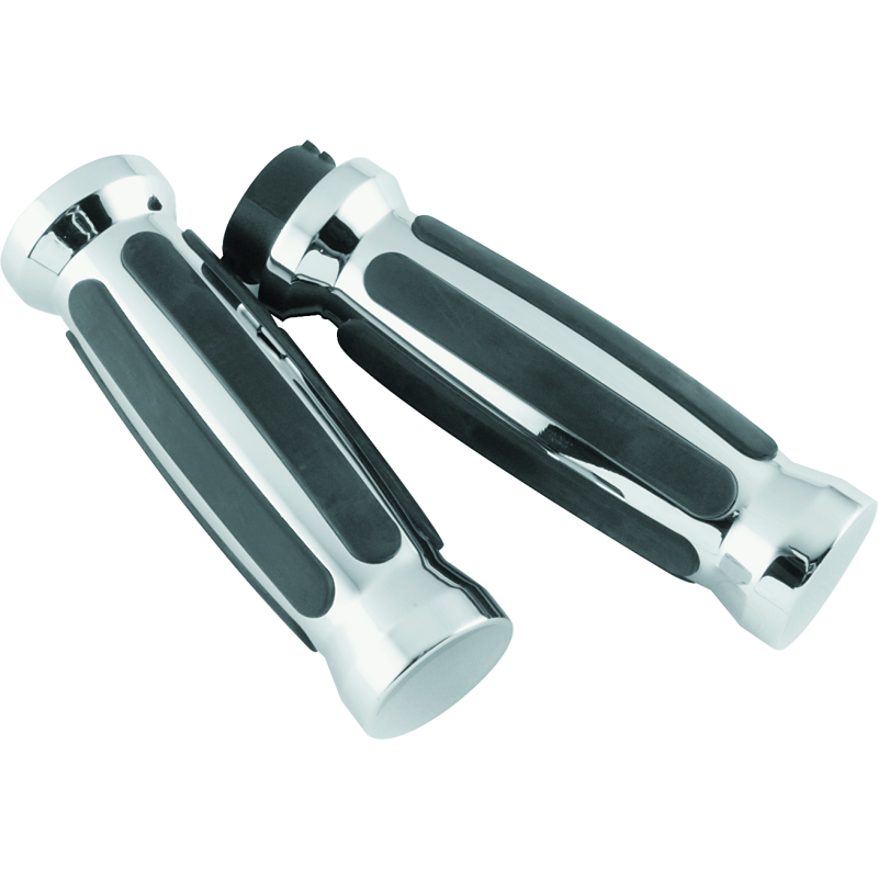 Bikers Choice 81-17 XL & Big Twin Dual Cable Chrome & Black Sensation Grips Pr-tuningsupply.com