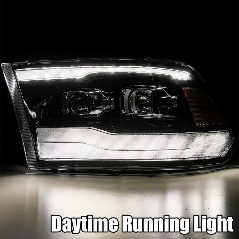 AlphaRex 09-18 Dodge Ram 1500 PRO-Series Projector Headlights Plank Style Alpha Blk w/Seq Signal/DRL-tuningsupply.com