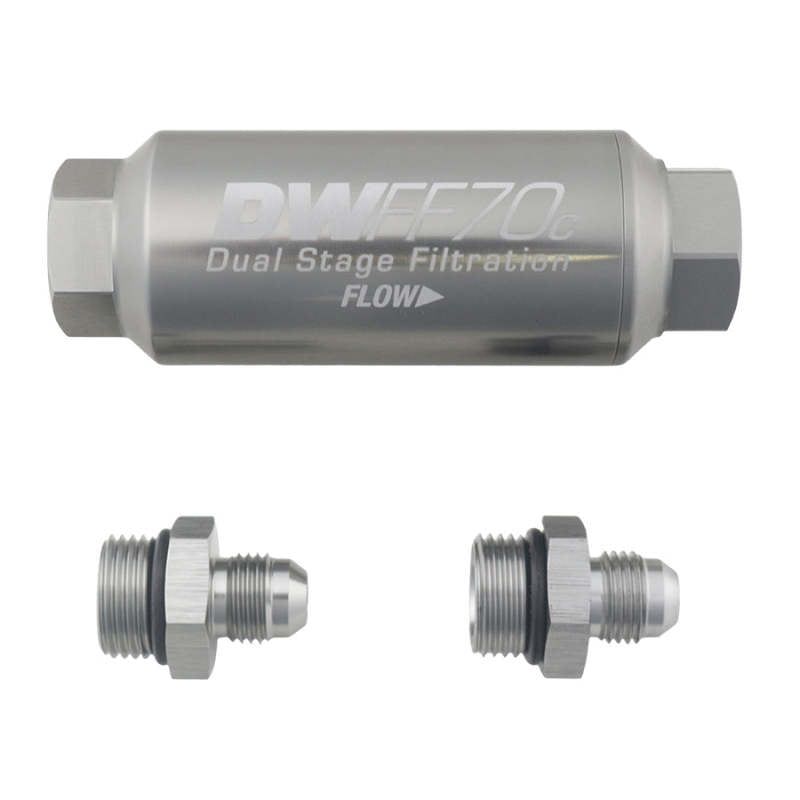 DeatschWerks 6AN 10 Micron 70mm Compact In-Line Fuel Filter Kit-tuningsupply.com