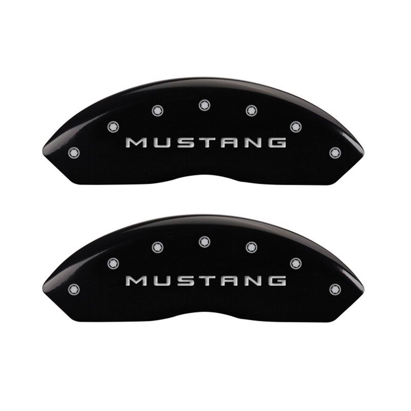 MGP 4 Caliper Covers Engraved Front Mustang Engraved Rear 50 Black finish silver ch-tuningsupply.com