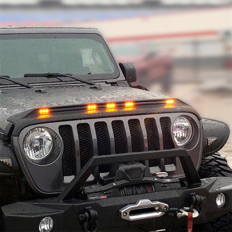 AVS 2018-2019 Jeep Wrangler (JL) Aeroskin Low Profile Hood Shield w/ Lights - Black-tuningsupply.com