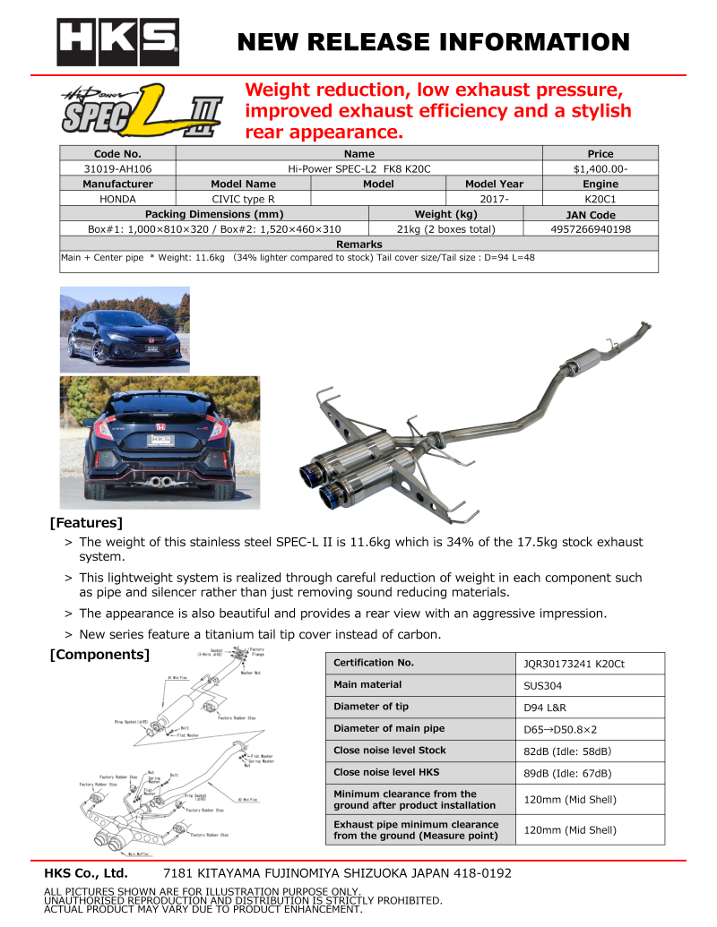 
    

HKS 31019-AH106 - HKS31019-AH106 - HKS Hi-Power Muffler SPEC-L2 FK8 K20C - Shipped in Europe - Tuningsupply.com

  
