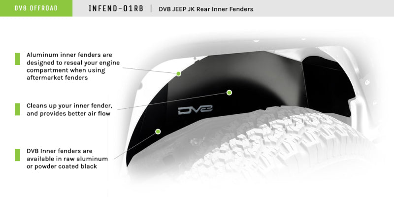 DV8 Offroad 07-18 Jeep Wrangler JK Rear Aluminum Inner Fender - Black-tuningsupply.com