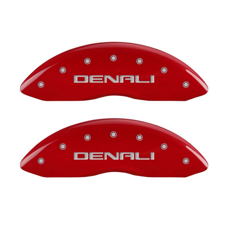 MGP 4 Caliper Covers Engraved Front & Rear Denali Red finish silver ch-Caliper Covers-MGP-MGP34009SDNLRD-SMINKpower Performance Parts