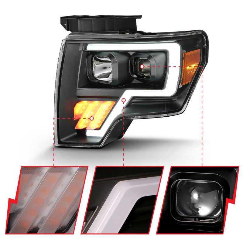 ANZO 2009-2014 Ford F-150 Projector Light Bar G4 H.L. Black Amber-tuningsupply.com