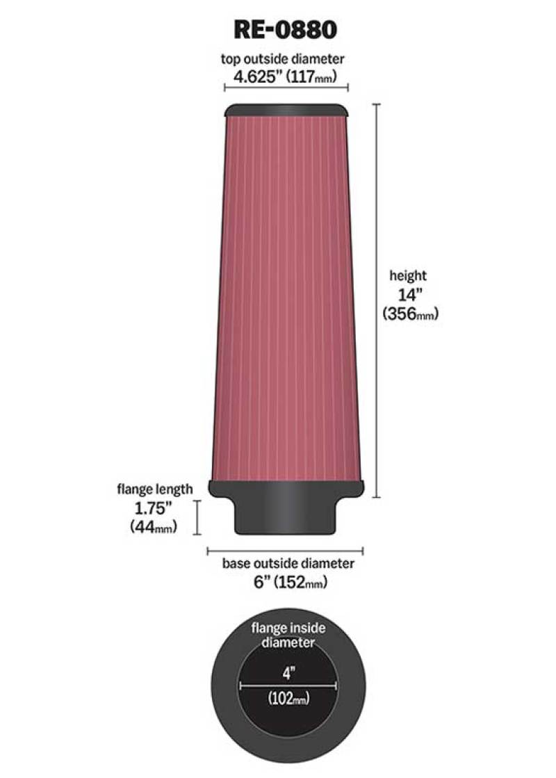 

K&N Engineering RE-0880 - KNNRE-0880 - K&N Universal Rubber Filter 4inch FLG / 6inch OD-B / 4-5/8inch OD-T / 14inch H - Shipped in Europe - Tuningsupply.com
