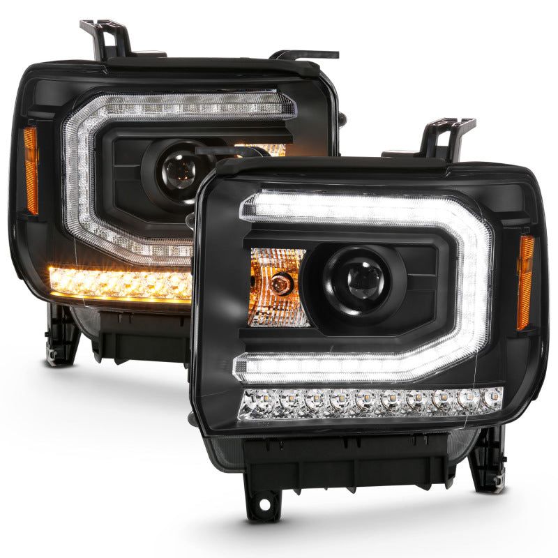 ANZO 2016-2019 Gmc Sierra 1500 Projector Headlight Plank Style Black w/ Sequential Amber Signal-tuningsupply.com