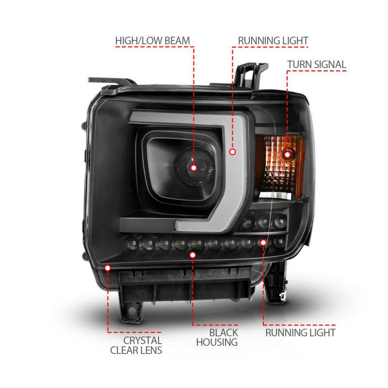 ANZO 2014-2015 Gmc Sierra 1500HD Projector Plank Style Headlight Black W/ Drl-tuningsupply.com