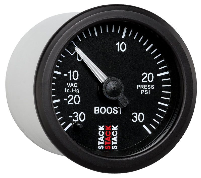 Autometer 52mm Stack Instruments -30INHG to +30PSI Mechanical Boost Gauge - Black-tuningsupply.com