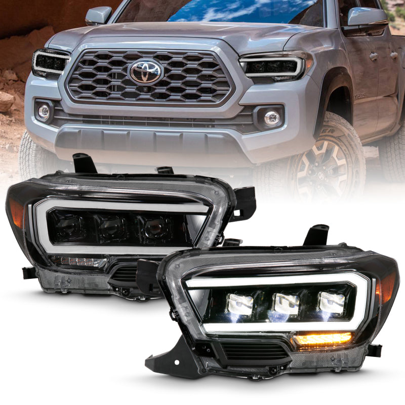 ANZO 2016-2018 Toyota Tacoma LED Projector Headlights Plank Style Black w/ Amber-tuningsupply.com