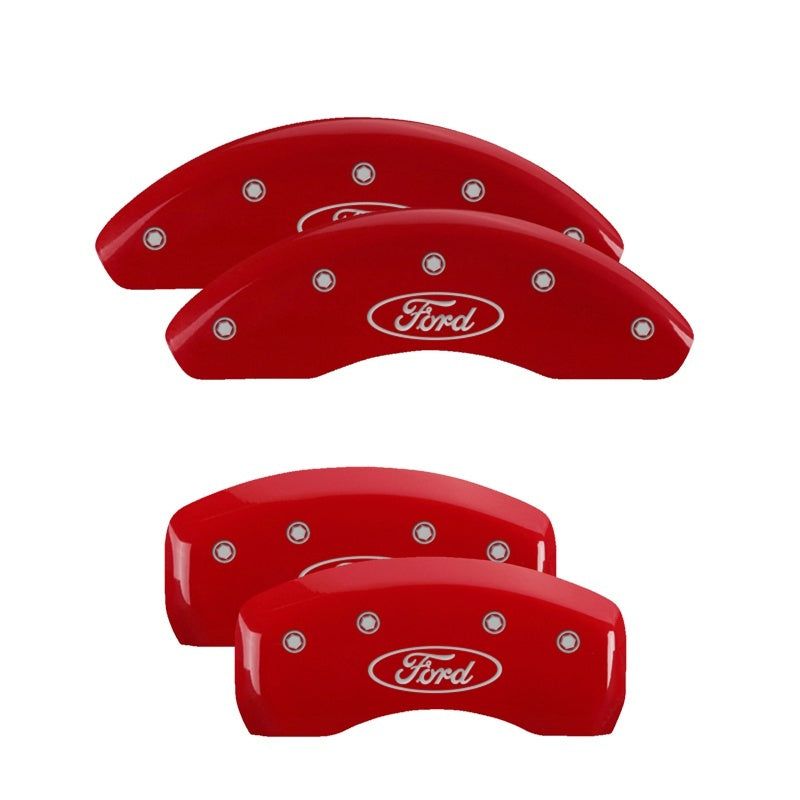 MGP 4 Caliper Covers Engraved Front Mustang Engraved Rear Pony Red finish silver ch-tuningsupply.com