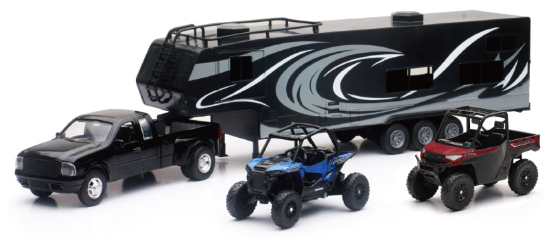 New Ray Toys Pickup Toy Hauler w/Polaris Vehicles (Blue RZR and Red Ranger)-tuningsupply.com