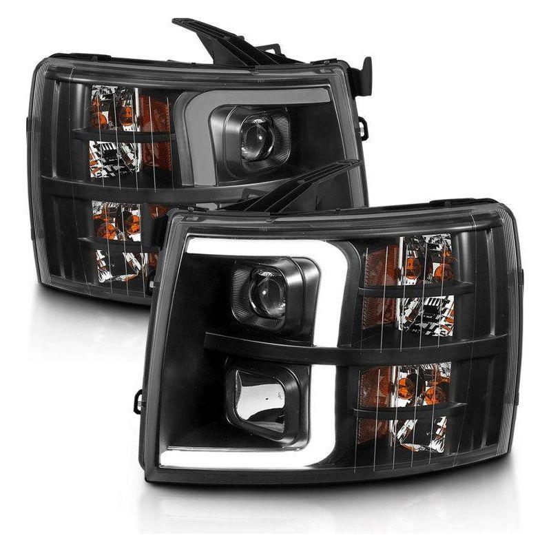 ANZO 07-13 Chevrolet Silverado 3500 Projector Headlights - Black Amber-tuningsupply.com