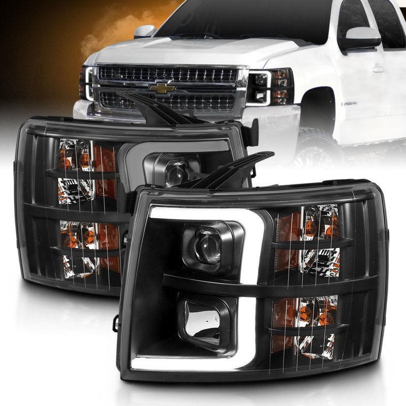 ANZO 07-13 Chevrolet Silverado 3500 Projector Headlights - Black Amber-tuningsupply.com