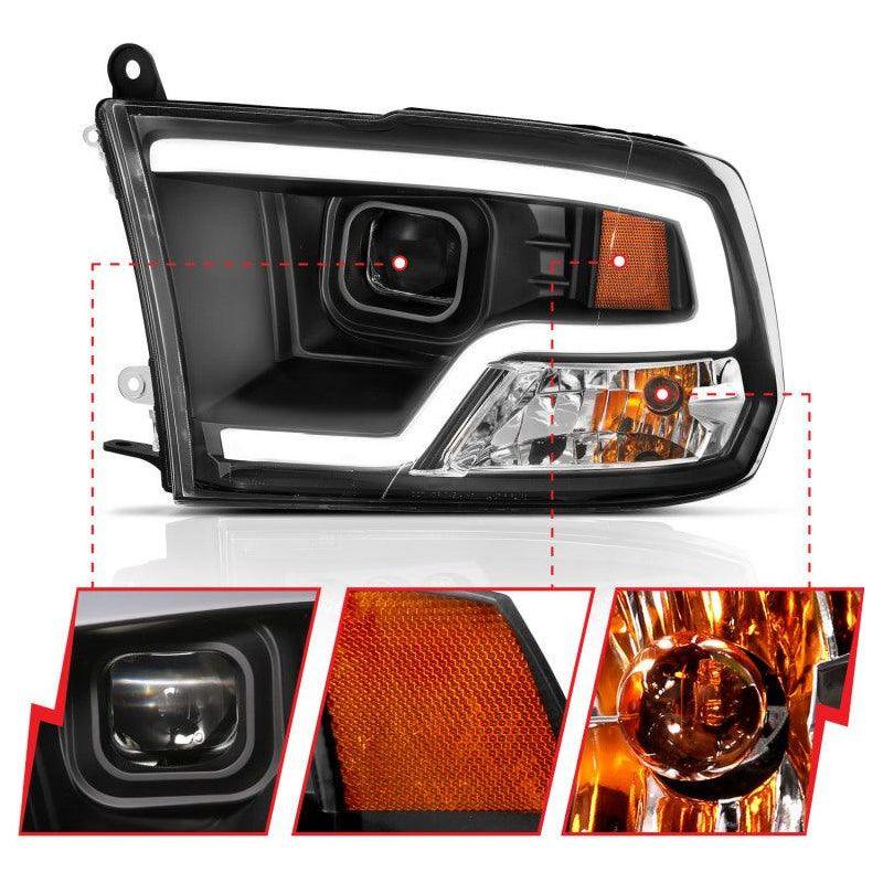 ANZO 09-18 Dodge Ram 1500 Plank Style Projector Headlights Black w/ Halo-tuningsupply.com