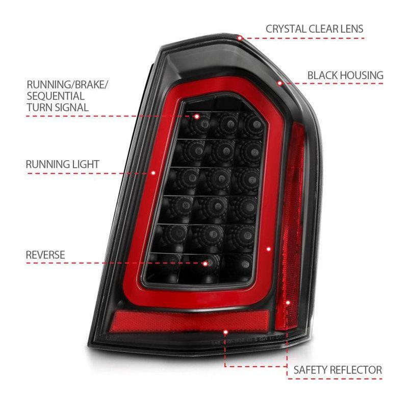 ANZO 11-14 Chrysler 300 LED Taillights Black w/ Sequential-tuningsupply.com