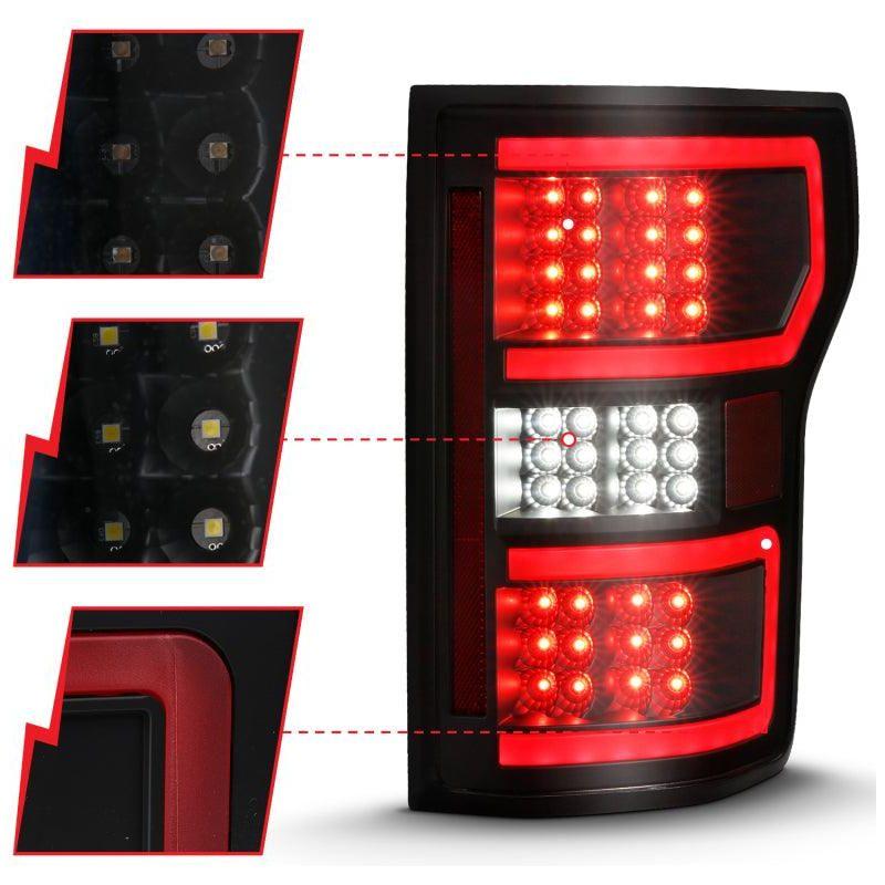 ANZO 18-19 Ford F-150 LED Taillight Black Housing Clear Lens Red Light Bar W/Sequential-tuningsupply.com