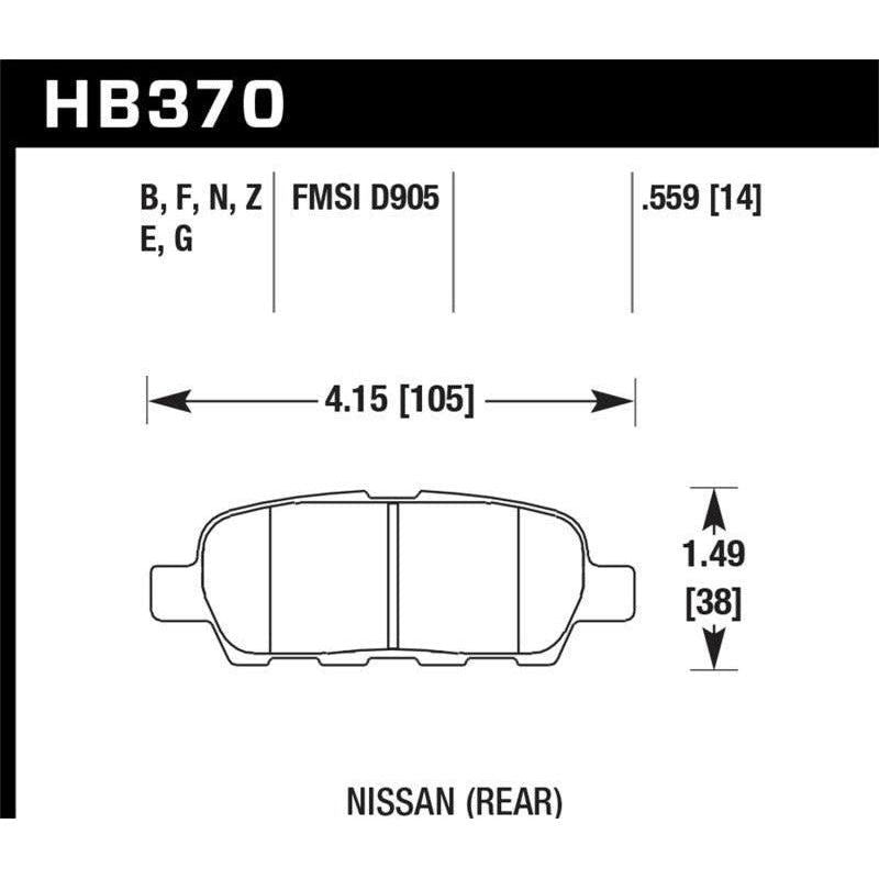 Hawk 03-07 350z / G35 / G35X w/o Brembo HP+ Street Rear Brake Pads-tuningsupply.com