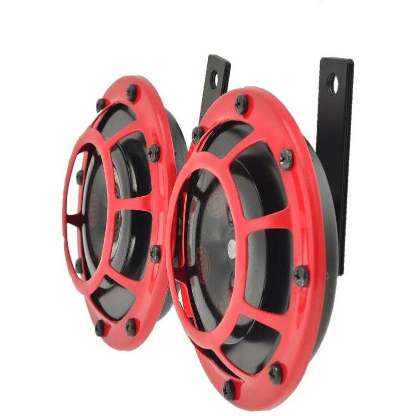 Hella Supertone Horn Kit 12V 300/500HZ Red (003399803 = 003399801)-tuningsupply.com